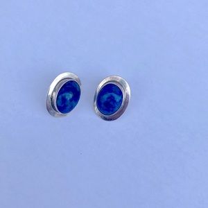 Lapis Lazuli post earrings set in sterling silver with secure plastic backings